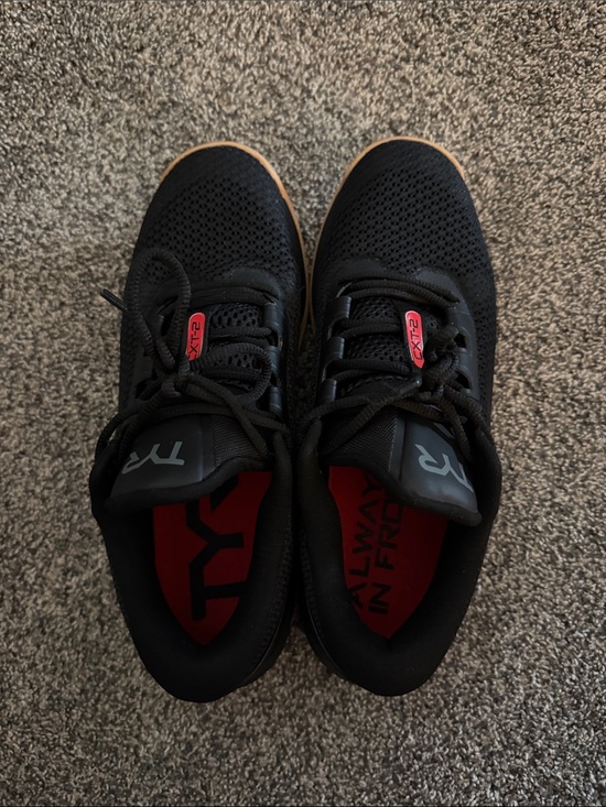 TYR Shoes - TYR Black Knit Sneakers with Gum Outsole and Red Insole Accents